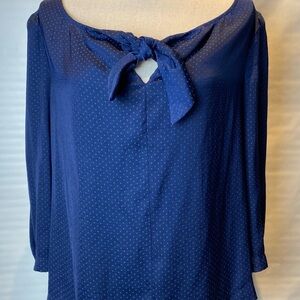 CAbi Navy Polka Dot Blouse with Tie-Front